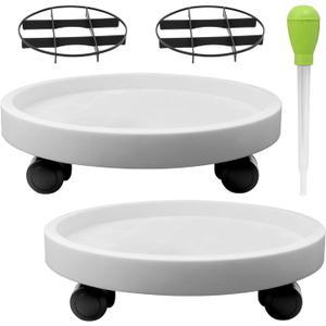 2Pack 15.7'' Large Plant Stand with Wheels, Plant Stand Dolly for Heavy Planter,Wheeled Planter Saucer Tray,Rolling plant stand,Heavy-Duty Plant Caddy with Casters for Indoor and Outdoor(White)