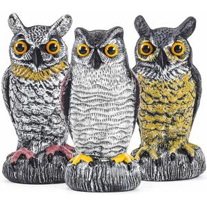 3 Pack Owl Decoy to Scare Birds Away, Fake Owl Scarecrows, Pigeon Deterrent, Plastic Owl Statue for Outdoor Garden Yard