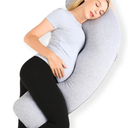 Momcozy Pregnancy Pillows for Side Sleeping, J Shaped Maternity Body Pillow for Pregnancy, Soft Pregnancy Pillow with Jersey Cover for Head Neck Belly Support, Grey