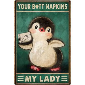 Funny Penguins Bathroom Wall Art Decor Metal Tin Sign Retro Medieval Themed Home Room Rustic Toilets Vintage Posters Penguins Enthusiast Novelty Gifts My Lady Weird Decor, 8x12 in