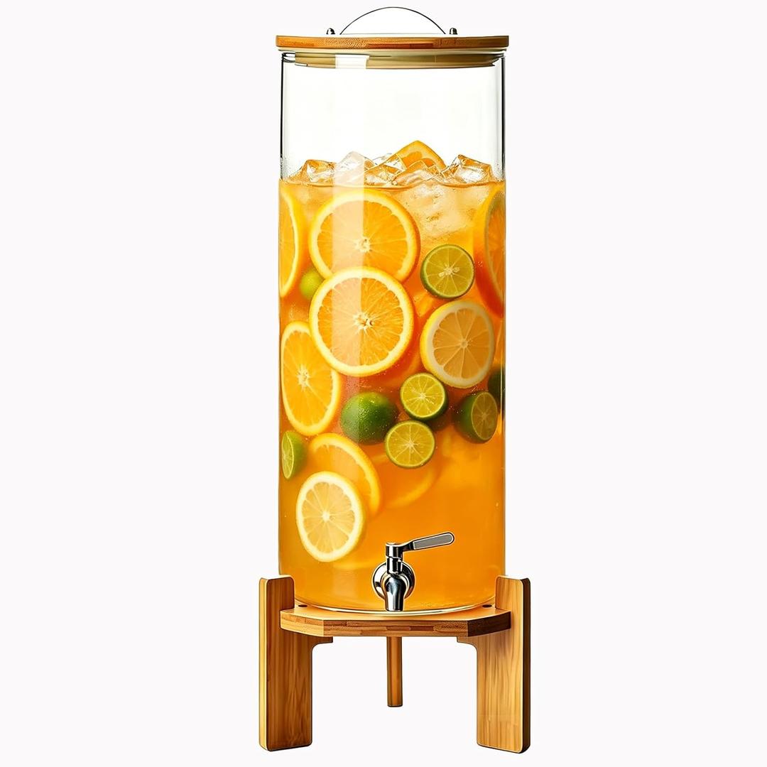 Beverage Dispenser,3.5 Gallon Glass Drink Dispenser with Stand,Glass water dispenser with Spigot, Large Drink Dispensers for Parties,Water Dispensers for Bar,Wedding,Restaurants 13L