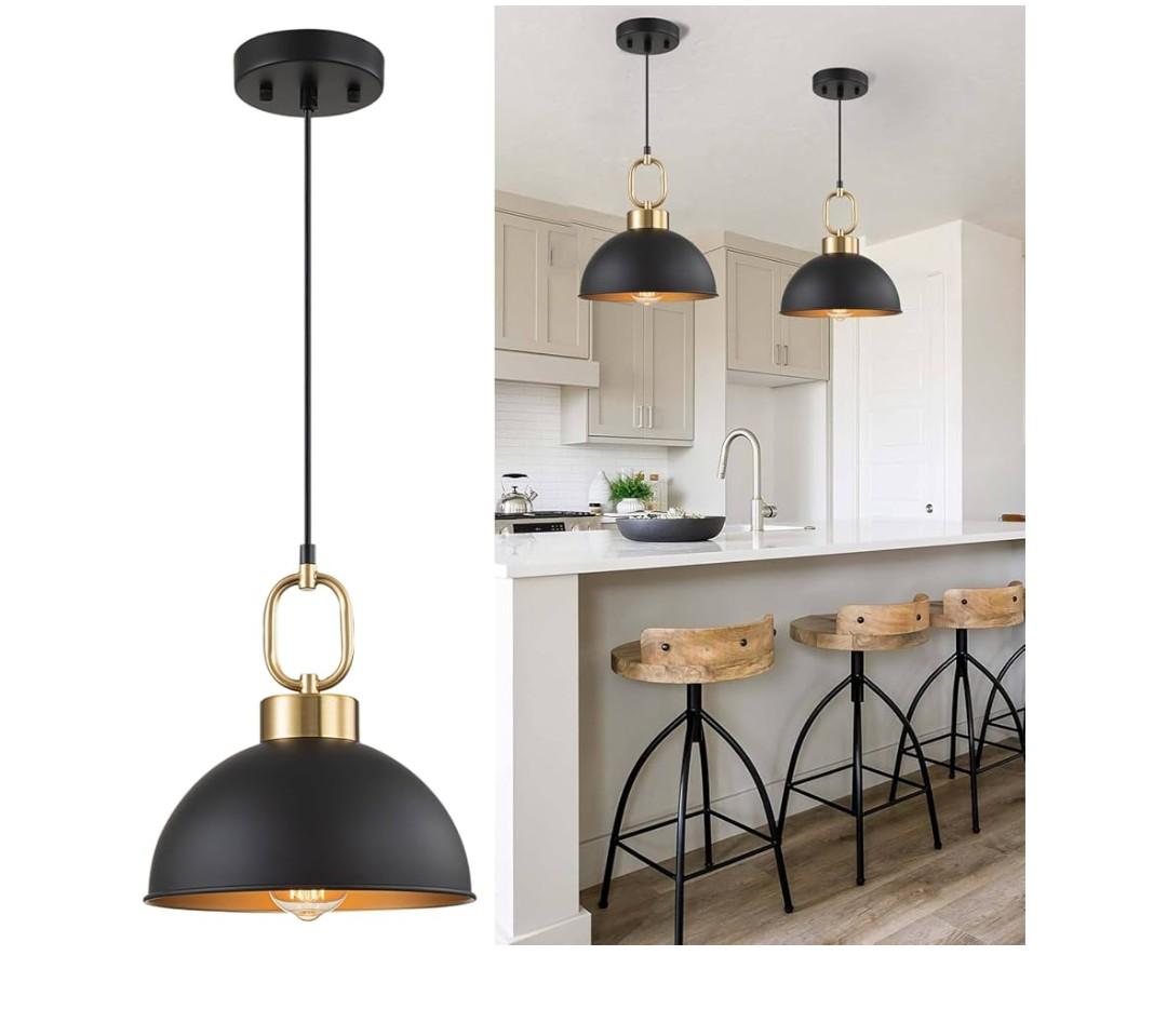 Farmhouse Pendant Lights Kitchen Island,10.2 Inch Single Dome Pendant Lighting, Adjustable Height Modern Island Lights for Kitchen, Industrial Ceiling Hanging Light for Dining Living Room Over Sink