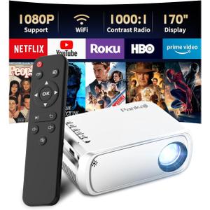 Mini Projector With WiFi, Portable Projector for iPhone, Movie Projector HD 1080P Support, Small Gift Video Projector for Outdoors & Indoors, Compatible with IOS/Android Phone/Laptop/TV Stick