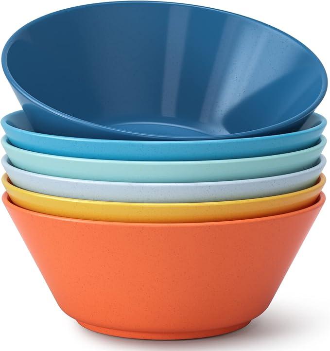 Homestockplus 50 Oz Wheat Straw Bowls Set of 6  Unbreakable, Stackable & Microwave Safe, Multicolor Large Cereal Bowls for Oatmeal, Soup, Ramen, Salad, Popcorn, etc. Safe for Kids & Family
