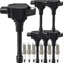 UF550 Ignition Coils Pack 1406 Double Iridium Spark Plug for Nissan Altima Maxima Murano Pathfinder Quest 350Z/Infiniti EX35 FX35 G25 G35 JX35 M35 M35h Q50 Q70 QX60 3.5L V6 OE:C1670 22448-JA10C 5C1727
