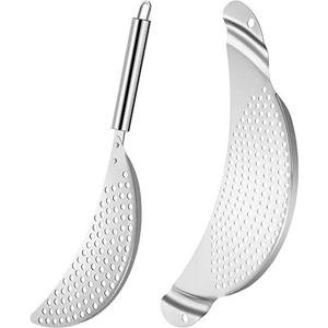 Boao 2 Pieces Pot Strainer with Handle Stainless Steel Colander Pasta Drainer Pan Pot Strainer with Recessed Hand Grips Suitable for Kitchen Different Sizes up to 10 Inches