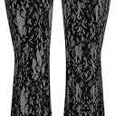 Women's Lace Bell Bottom Pants Mesh Flare Leg High Waisted Sheer Sexy Goth Leggings Trousers
Pants Black XS