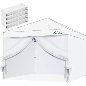 10x10 Canopy Sidewalls 4-Pack with Zipper Door, 210D Heavy Duty Sunwall for Instant Pop Up Tent, Waterproof Canopy Walls for Outdoor Camping (White, Sidewalls Only)