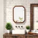 Farmhouse Small Bathroom Mirrors for Wall Decor 17 X 24 Inch, Wood Frame Arched Corner Rectangle Rustic Decorative Wall Mirror for Living Room Entryway, Horizontal or Vertical Hanging