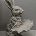 Distressed Stone Look Garden Bunny Rabbit Holding Leaf Tray