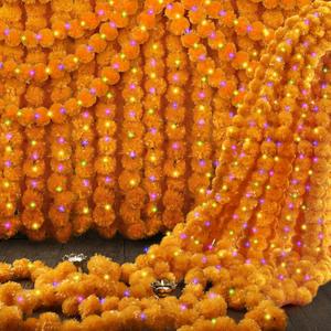 8 Pcs 5 Feet Halloween Marigold Garland for Decoration with Light Artificial Marigold Flowers Indian Faux Garlands for Day of The Dead Diwali Wedding Party Decoration (Light Orange)