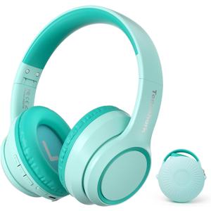 Kids Bluetooth Headphones with Active Noise Cancelling, Wireless Over-Ear Headphones for Boys Girls, Foldable, Adjustable,40H Playtime, Mic for School Travel (Mint Green)