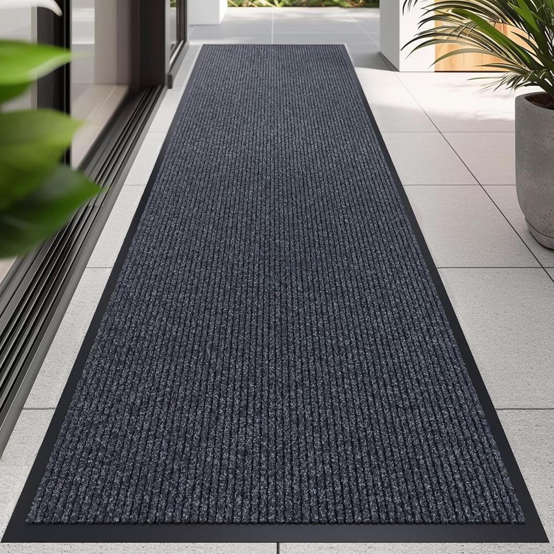 CHICHIC 3'x10' Indoor Outdoor Heavy Duty Door mat, Welcome Front Door Mat for Home Entrance, Super Water Absorbent Large Commercial Floor Mats, Non Slip Rubber Back Entryway Rugs for Garage (Grey)
