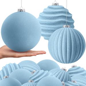 Syhood 8 Pcs 6 Inch Velvet Christmas Balls Large Velvet Ornaments Balls Xmas Tree Decorations Hanging Flocked Ornaments for Christmas Tree Home Garland Holiday Party Decor (Dusty Blue)