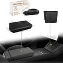 Muslogy Center Console Armrest Cover Fit for Tesla Model Y Juniper Refresh 2026+ Accessories, Comfort Armrest Pad Console Lid Cushion TPE Black (w/Silicone Mat 2PCS Set)