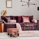 LUE BONA Small Curved Foot Stool with Handle, Pink Velvet Footstool and Ottomans, Modern Foot Rest with Wooden Legs, Step Stool with Padded Seat for Couch, Living Room