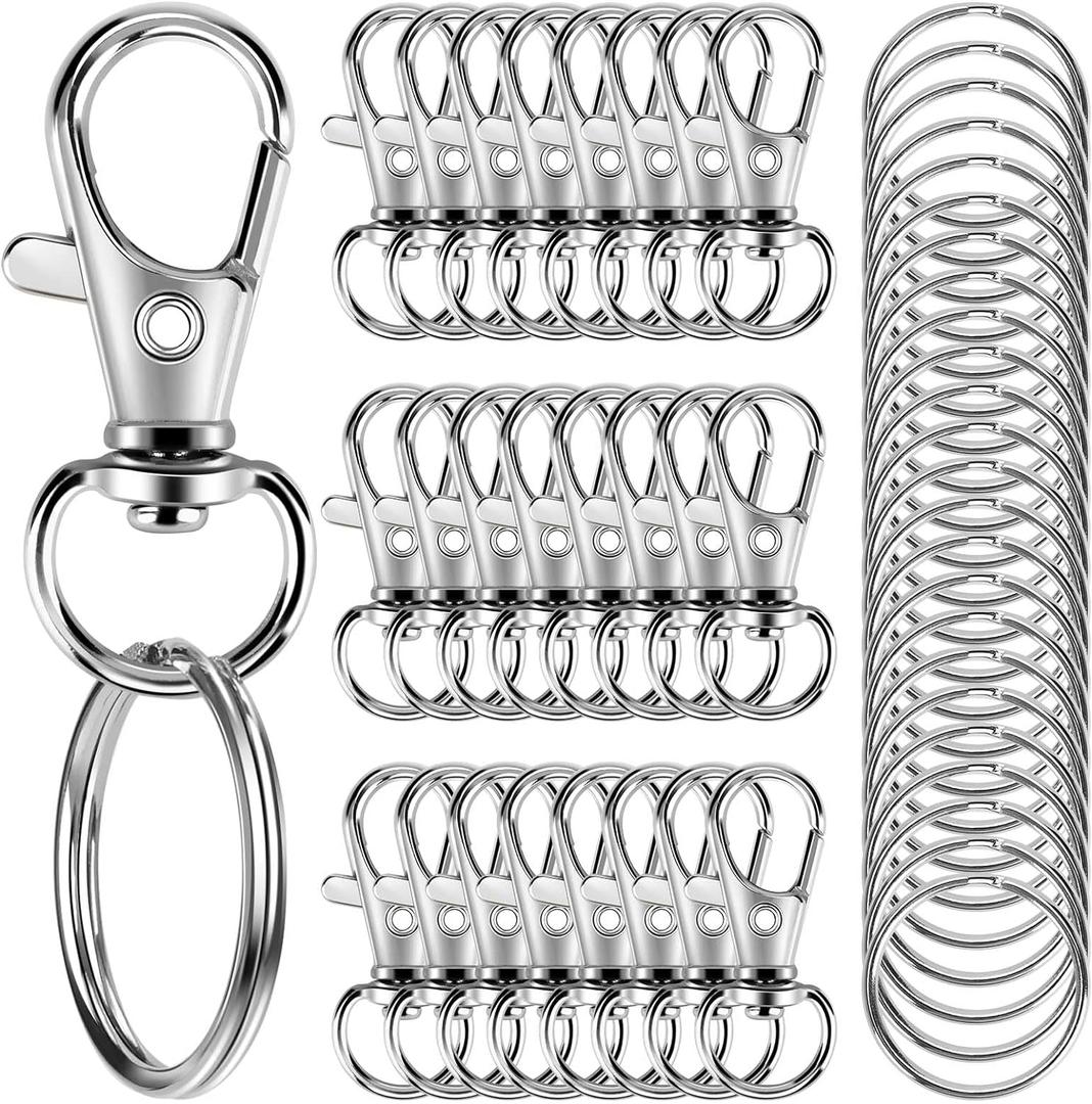 50PCS Metal Lobster Claw Clasp with Key Rings, 25PCS Keychains Clips Hooks and 25PCS Key Chain Rings, Keychain Accessories, Keychain Ring Making kit for Crafts, Silver