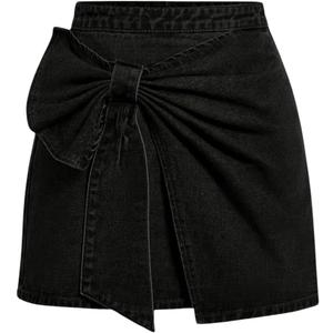 Floerns Women's Plus Size High Waist Denim Skirt Wrap Front Bow Bodycon Mini Skirt (XX-Large Plus, Black)