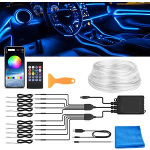 Interior Car LED Strip Lights, RGB 10-in-1 16 Million Colors Ambient Lighting Kit with 470 inches Fiber Optic Wireless APP & Remote Control Music Sync
