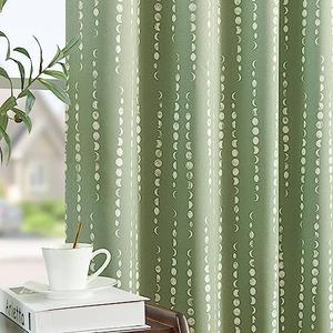 jinchan 95% Blackout Bohemian Moon Phase Print Bedroom Curtains 84 inch Long sage Green Pole Pocket Rear tab Thermal Curtains for Nursery Set 2 Panels