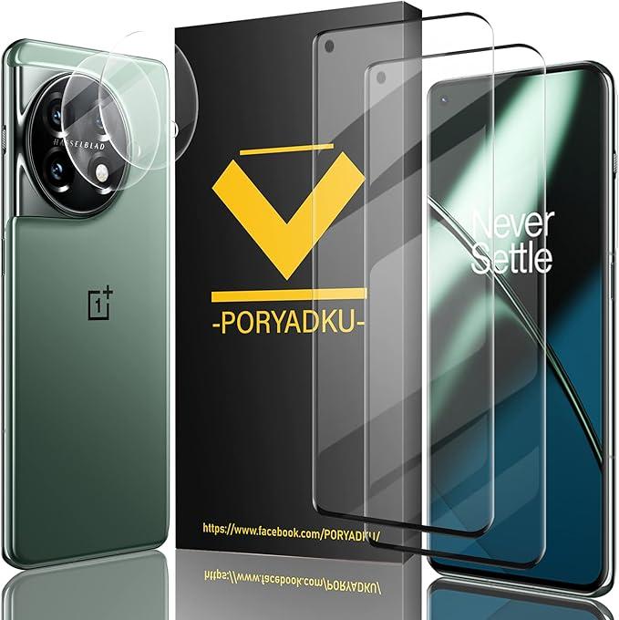 2+2 Pack For OnePlus 11 Screen Protector, Tempered Glass + Camera Lens Protector, 9H Hardness, Support Fingerprint Sensor, Bubble Free, HD Film, For Oneplus 11 5g