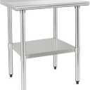 HARDURA Stainless Steel Prep & Work Table 24 x 36 Inches NSF Heavy Duty Commercial with Two Undershelves, Galvanized Legs for Commercial Food Prep