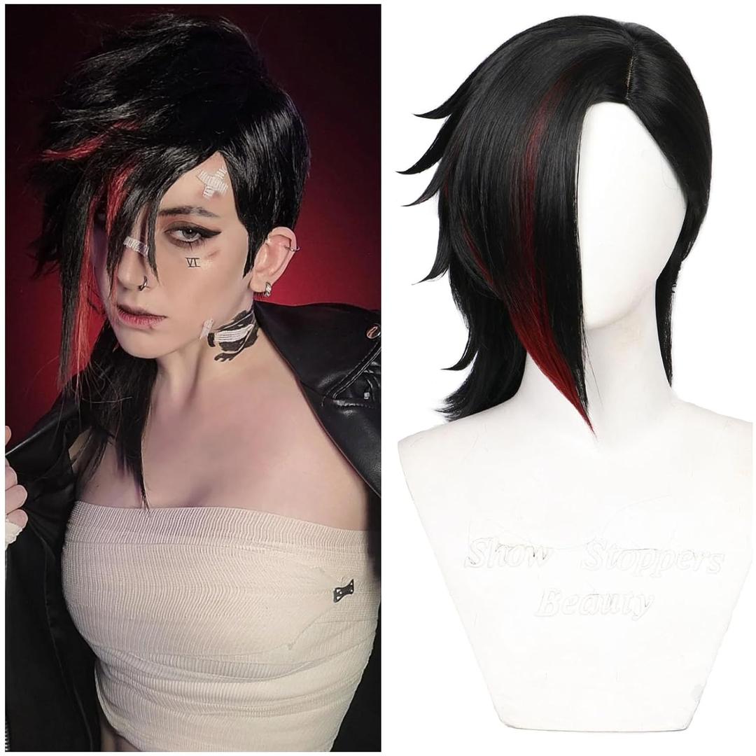 Vi Cosplay Wig Black Anime with Bangs for Women Girls Heat Resistant Synthetic Hair for Halloween Party Costume