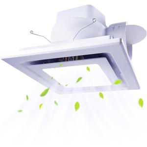 Bathroom Fan with LED Light, Square Ceiling Mount Quiet Fan for Shower/Bathroom/Office/Home/Restroom1.0 Sones 110 CFM 110V 4" Duct, White