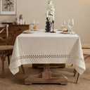 Natural Cotton Linen Tablecloth, Rectangle Tablecloth with Decorative Cutouts, Stain Resistant & Wrinkle Free Table Cover for for Dining Table, 84" x 60"