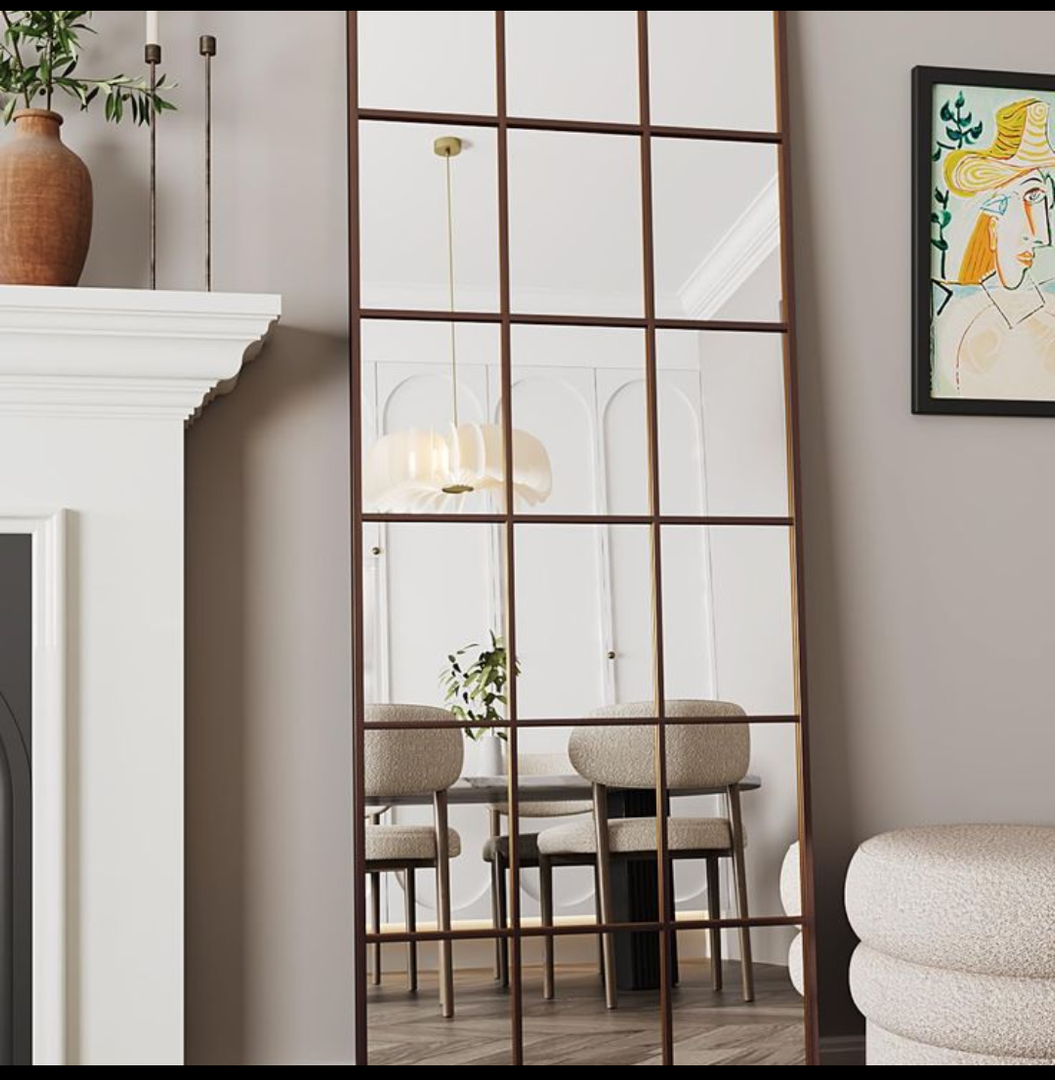 Antok Full Length Mirror, Floor Mirror 65" x 22" Rectangular Window Decorative Mirror, Metal Framed Decor Floor Mirror Art Pane Mirror Wall Decor for Bedroom, Living Room, Entryway, Bronze