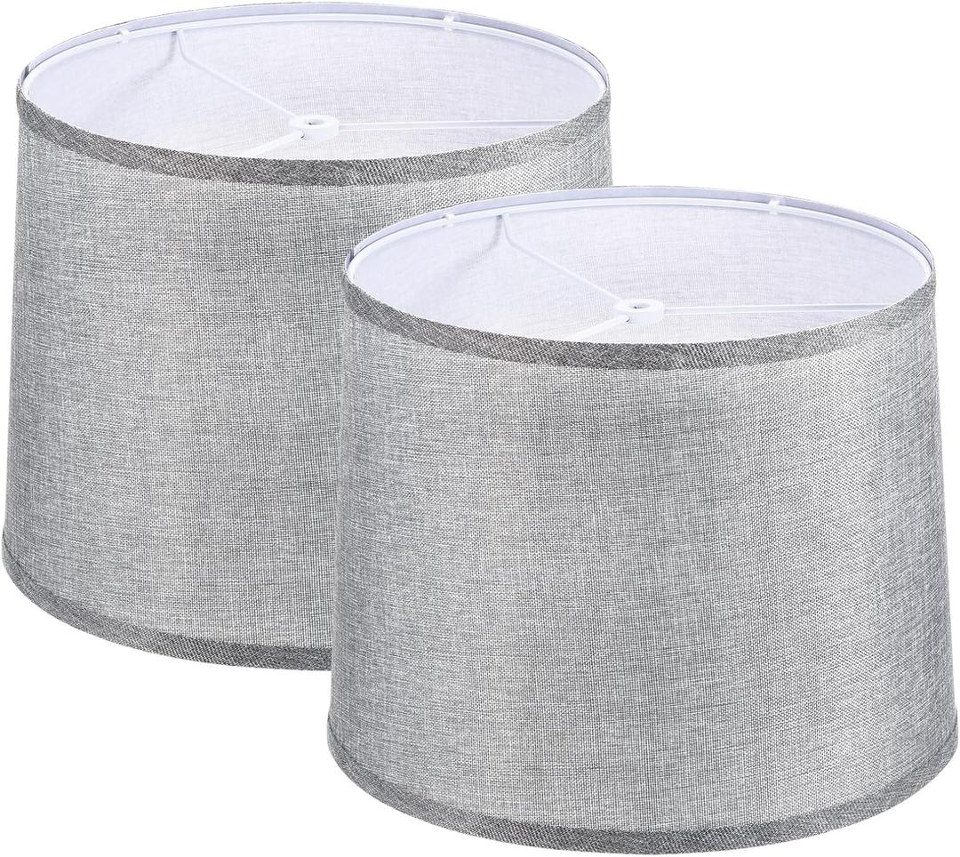 PATIKIL Lamp shades for Table Lamps Set of 2, 11.4" Top x 12.6" Bottom x 9.8" High Drum Lamp shades for Floor Lamps Medium Linen Lampshade Easy Assembly for Lamp Replacement, Gray