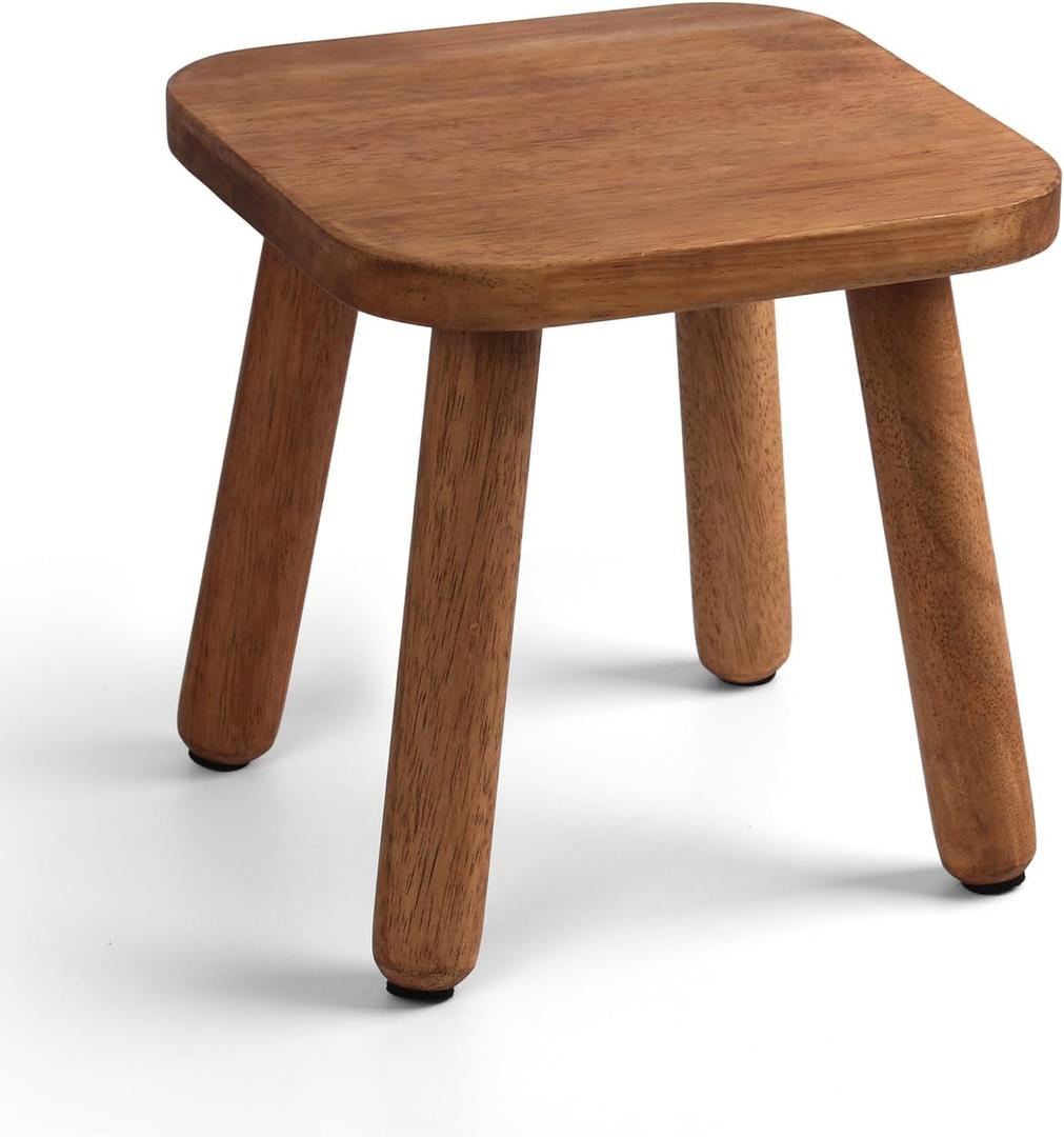 Solid Wood Step Stool 9.3" - 300lbs Capacity Plant Stand Indoor, Smal Stools to Sit on, Multi-Use Footstool for Bathroom/Bedroom/Kitchen Color: Walnut