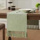 ZeeMart Linen Blend Table Runner, Sage Green 13x60 Inch, Farmhouse Burlap Linen Style Rustic Sage Green Table Runners 60 Inches Long