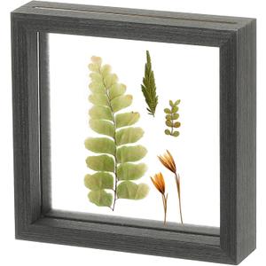 Uxcell Wooden Pressed Flower Frame Handmade, 6x6 Inch Square Floating Picture Frame Double Glass Frame for Pressed Flowers Artwork Photo Frame Tabletop Display, Black Wood