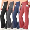 NORMOV Girl's Bootcut Yoga Pants with Pockets,High Waisted Casual Kids Bell Bottoms Pants (8-9 Years, 4packs(black+dark Grey+navy+watermelon Red))