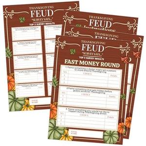 Fall Thanksgiving Family Feud Game for Adults, 30 Friendly Feud Cards & 3 Fast Money Round Cards, Thanksgiving Party Games Sets for Family Game Night Fun Trivia Quiz for Office Class Groups, 01