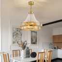 24“ Crystal Chandelier Ceiling Fan with Lights, (Luxury Gold) | Double-layer Chandelier, 6-Speed, Reversible DC Motor, 8-Lights, E12 Base, Modern Style for Bedroom, Living Room