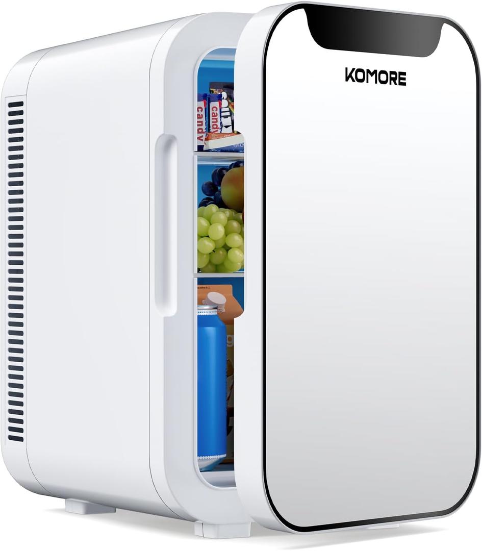 Small Mini Fridge, 18L Portable Tiny Fridge for Skincare, 120V/12V Makeup Refrigerator Mini, Thermoelectric Cooler & Warmer for Drinks, Food, Cosmetics for Office/Dorm/Car/Travel, White
