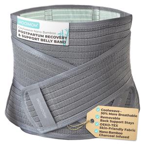 MOOIMOM Coolweave Postpartum Belly Band for C-Section Recovery, Breathable Maternity Abdominal Binder with Ergonomic Back Support, Adjustable Belly Wrap for Post Surgery Recovery, Waist & Core (Medium)