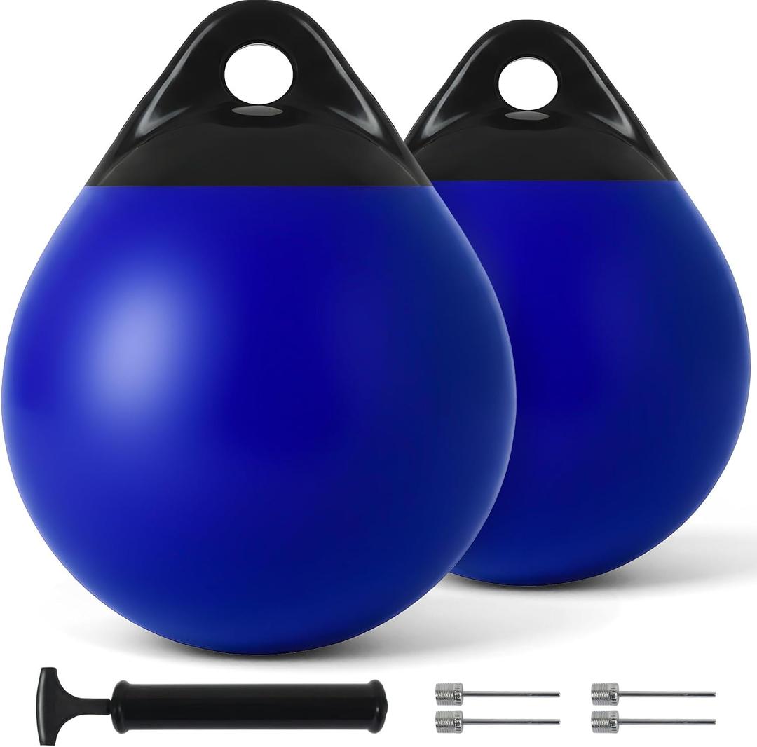 Boat Buoy Balls 10 Inch 12 Inch 15 Inch, Inflatable Mooring Buoys with Pump, Marine-Grade Vinyl Boat Fenders Round with Reinforced Eyelets for 10'-40' Boats Protection Marking Multi Color - 2/4/8 Pack