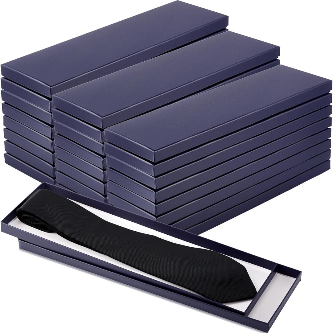Shinylin 24 Pcs Gift Wrap Tie Boxes Valentines Men Women Sock Scarves Gifts Boxes with Lids 14 x 4.3 x 0.75'' Bulk Cardboard Paper Gift Box for Valentines Birthday Wedding Engagement (Navy Blue)