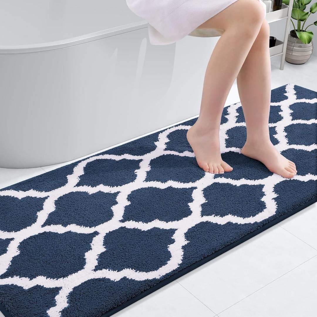 OLANLY Bathroom Rugs 70x24, Soft and Absorbent Microfiber Bath Rugs, Non-Slip Shaggy Shower Carpet, Machine Wash Dry, Bath Mats for Bathroom Floor, Tub and Shower, Navy
