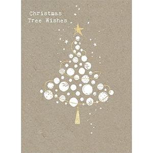 Tree-Free Greetings Holiday Greeting Cards, White Christmas Tree, Vintage Brown Recycled Paper, Boxed Note Card Set, 10-Pack (HB93307)