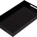 Glossy Black Sturdy Acrylic Serving Tray with Handles-12x20Inch-Serving Coffee,Appetizer,Breakfast,Butler-Kitchen Countertop Makeup Drawer Organizer-Vanity Table Ottoman Decorative Tray