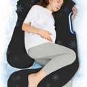 HIPHOP PANDA U-Shaped Pregnancy Pillow for Sleeping - Full Body Maternity Support Pillow with Cooling Removable Cover - Comfort for Back, HIPS, Legs, Belly - 57 Inch for Pregnant Women, Black
