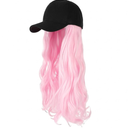 Baseball Hat Wig,Hat with Hair attached 24'' Adjustable Black Cap with Long Wavy Synthetic Hair Extensions for Women Girls(Light Pink)