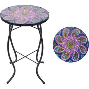 MUMTOP Outdoor Side Table - Patio Table Mosaic Coffee Side Tables Glass AccentTable 14’’Round SmallTable Plant Stand for Indoor Garden Balcony(Peacock)