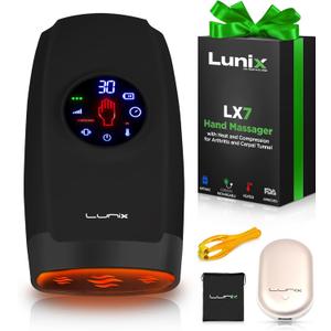 Lunix LX7 Electric Hand Massager with Compression, FSA HSA Eligible, Pressure Point Therapy for Arthritis, Pain Relief and Carpal Tunnel, Shiatsu Massage Machine with Heat, with Hand Warmer, Black