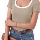 LYANER Women's Ribbed Knit Tee Slim Fit Scoop Neck Short Sleeve Top for Basic Casual T-Shirt
XS