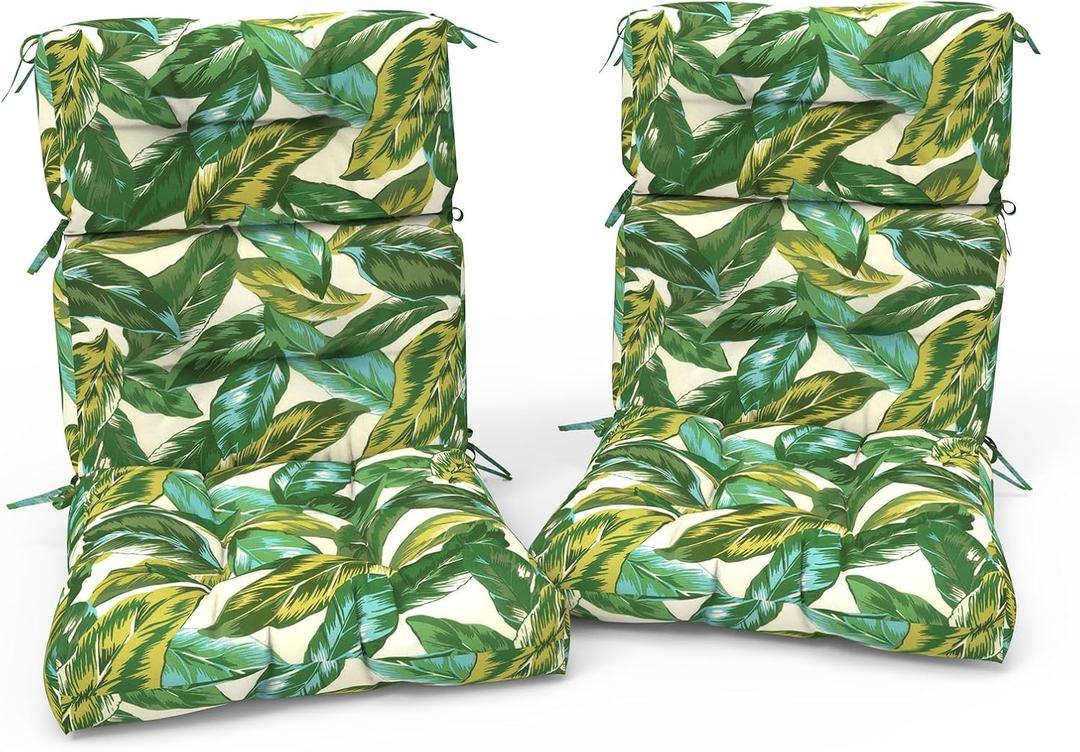 Outdoor High Back Patio Chair Cushions, Fade Resistant & Waterproof Tufted Seat and Back Cushions for Patio Furniture, Patio Chair Cushions 44x22 Inch, Set of 2, Lush Leaf Jungle, 44"x22"x4"